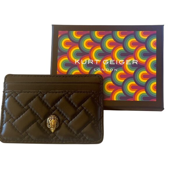 Kurt Geiger Accessories - Kurt Geiger Quilted Leather Card Holder Crystal Eagle Head New in Box-Black